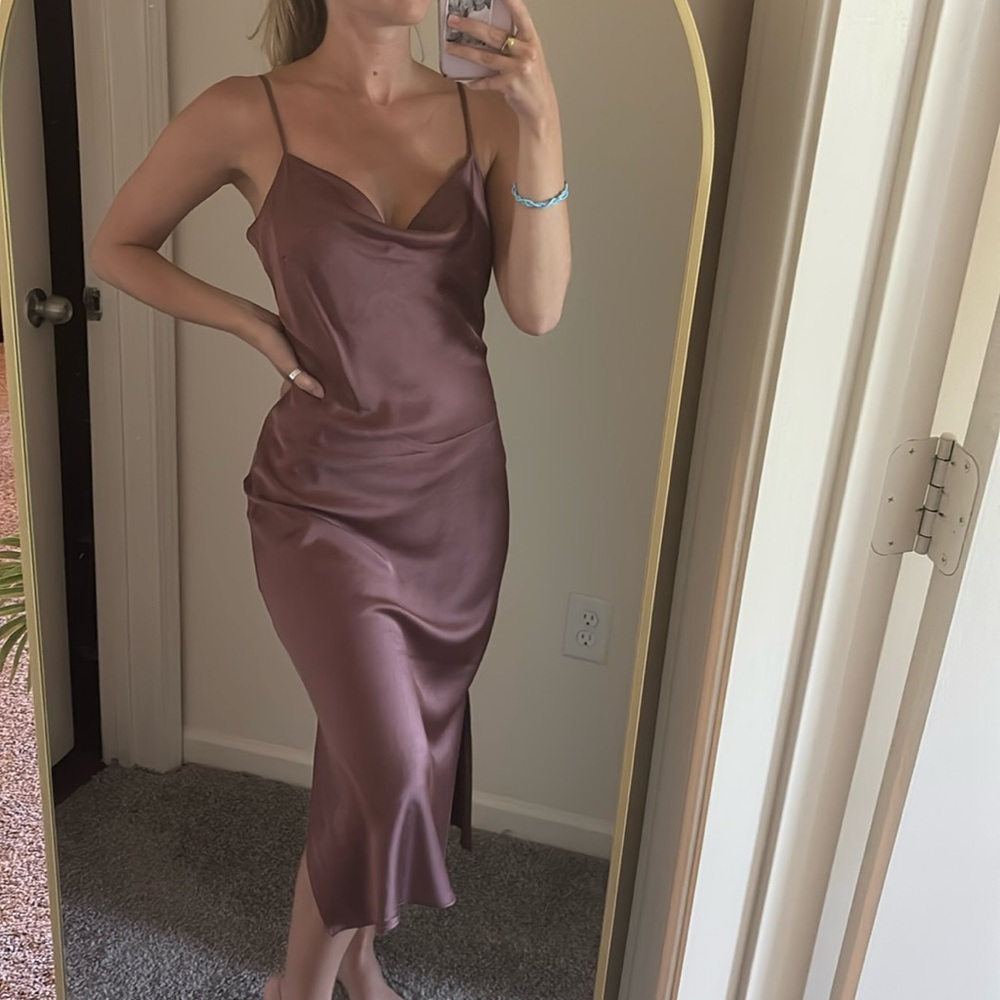 Express Cowl Neck Midi Copper Brown Dress